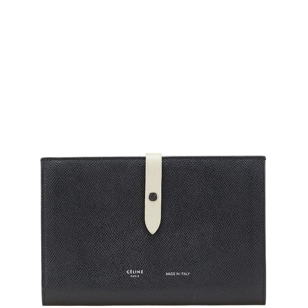 セリーヌ ラージ ストラップウォレット バイカラー 長財布 ブラック グレー レザー レディース CELINE 【中古】