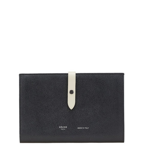 セリーヌ ラージ ストラップウォレット バイカラー 長財布 ブラック グレー レザー レディース CELINE 【中古】