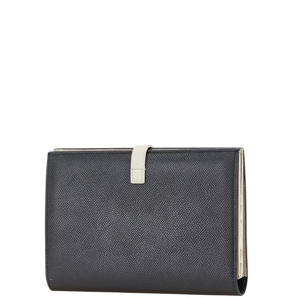 セリーヌ ラージ ストラップウォレット バイカラー 長財布 ブラック グレー レザー レディース CELINE 【中古】