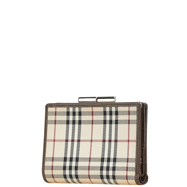 バーバリー ノバチェック 二つ折り財布 ベージュ ブラウン キャンバス レザー レディース BURBERRY 【中古】