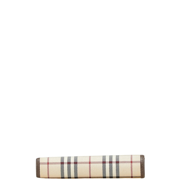 バーバリー ノバチェック 二つ折り財布 ベージュ ブラウン キャンバス レザー レディース BURBERRY 【中古】
