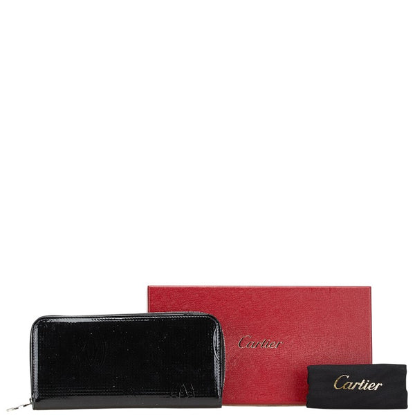 カルティエ ハッピーバースデー ラウンドファスナー 長財布 ブラック パテントレザー レディース CARTIER 【中古】