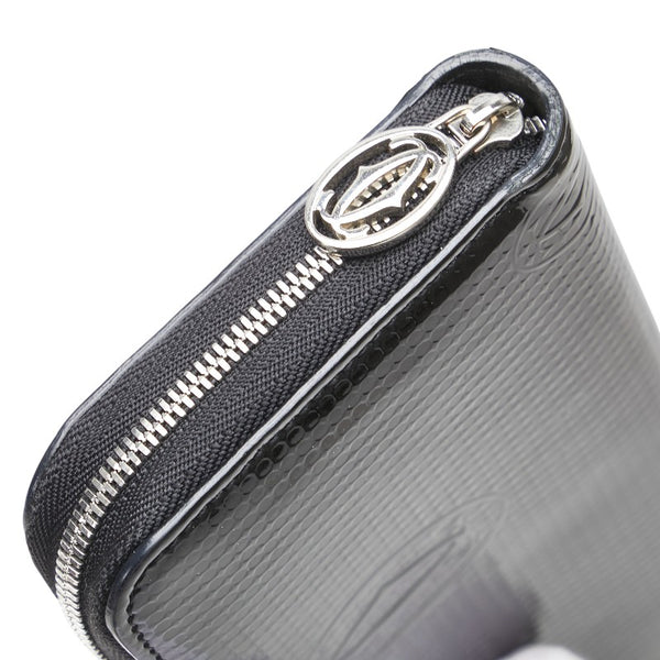 カルティエ ハッピーバースデー ラウンドファスナー 長財布 ブラック パテントレザー レディース CARTIER 【中古】