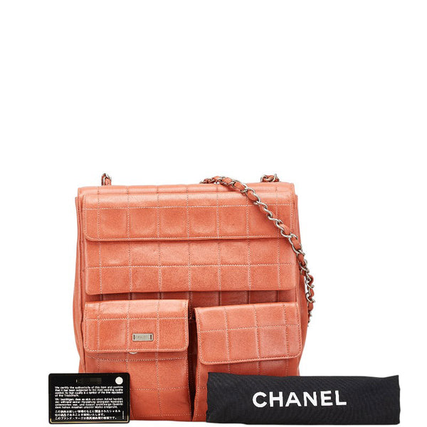 シャネル チョコバー 斜め掛け チェーン ショルダーバッグ ピンク ラムスキン レディース CHANEL 【中古】