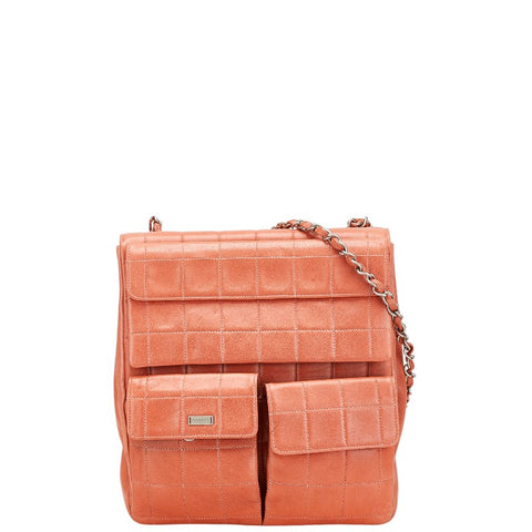 シャネル チョコバー 斜め掛け チェーン ショルダーバッグ ピンク ラムスキン レディース CHANEL 【中古】