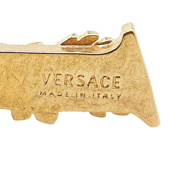 ヴェルサーチェ ラインストーン リーフ モチーフ リング 指輪 #9 ゴールド メッキ レディース VERSACE 【中古】