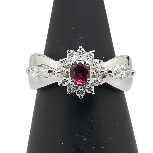 Pt900 プラチナ K18YG イエローゴールド コンビ ルビー0.43ct ダイヤ0.46ct リング 指輪 レディース 9.5号 【中古】