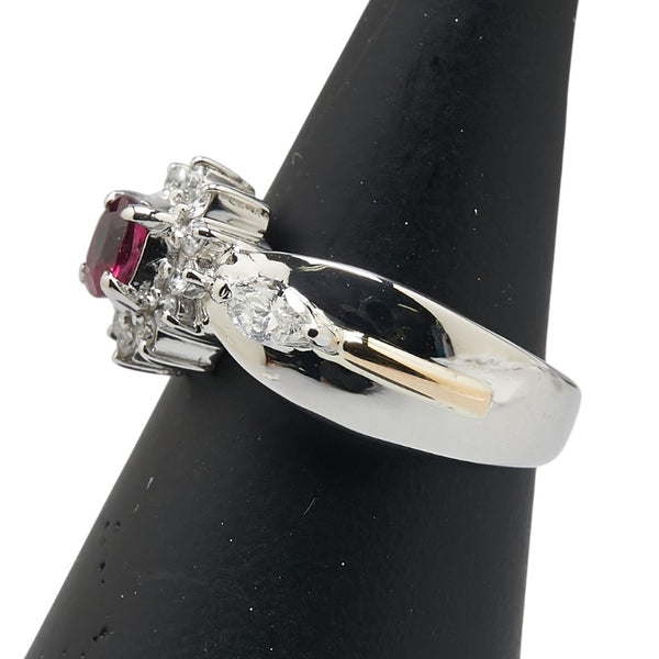 Pt900 プラチナ K18YG イエローゴールド コンビ ルビー0.43ct ダイヤ0.46ct リング 指輪 レディース 9.5号 【中古】