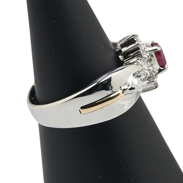 Pt900 プラチナ K18YG イエローゴールド コンビ ルビー0.43ct ダイヤ0.46ct リング 指輪 レディース 9.5号 【中古】