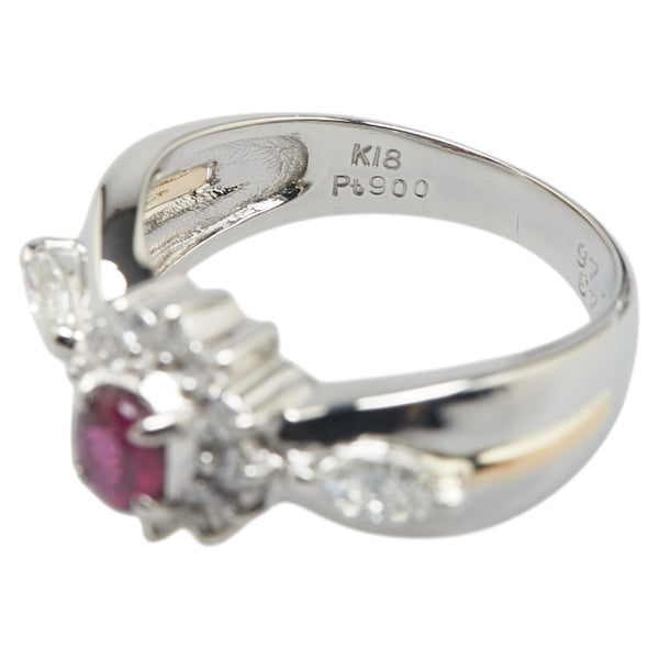 Pt900 プラチナ K18YG イエローゴールド コンビ ルビー0.43ct ダイヤ0.46ct リング 指輪 レディース 9.5号 【中古】