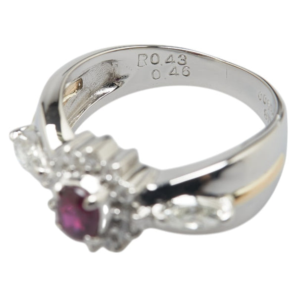 Pt900 プラチナ K18YG イエローゴールド コンビ ルビー0.43ct ダイヤ0.46ct リング 指輪 レディース 9.5号 【中古】