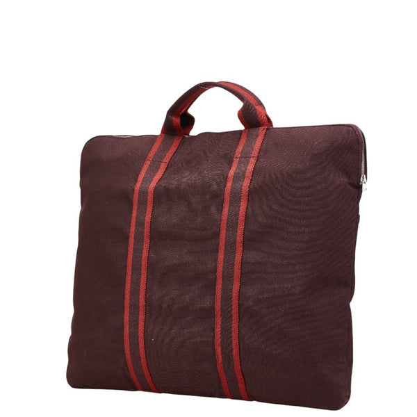 エルメス フールトゥ ポルトドギュマン ビジネスバッグ ハンドバッグ ワインレッド キャンバス メンズ HERMES 【中古】