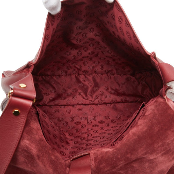 カルティエ ショルダーバッグ ワインレッド レザー スウェード レディース CARTIER 【中古】