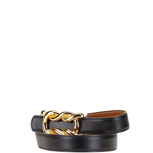 エルメス アタメ ベルト 65 ブラック ブラウン ボックスカーフ クシュベル レディース HERMES 【中古】