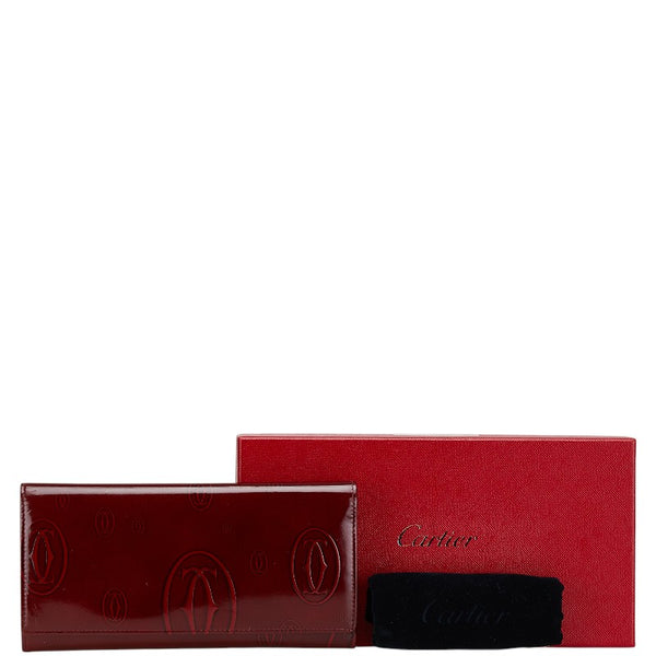 カルティエ ハッピーバースデー 長財布 ワインレッド エナメル レディース CARTIER 【中古】