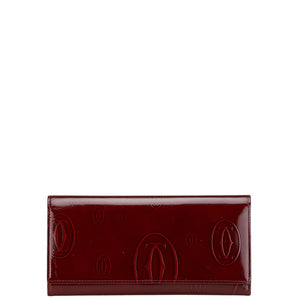 カルティエ ハッピーバースデー 長財布 ワインレッド エナメル レディース CARTIER 【中古】