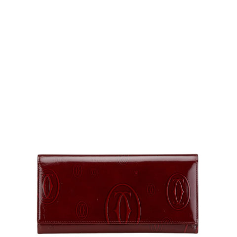 カルティエ ハッピーバースデー 長財布 ワインレッド エナメル レディース CARTIER 【中古】