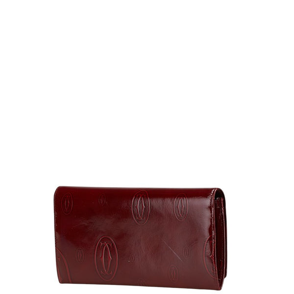 カルティエ ハッピーバースデー 長財布 ワインレッド エナメル レディース CARTIER 【中古】