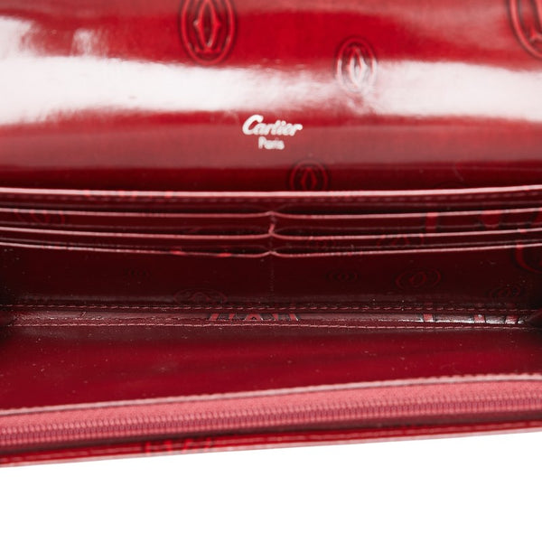 カルティエ ハッピーバースデー 長財布 ワインレッド エナメル レディース CARTIER 【中古】