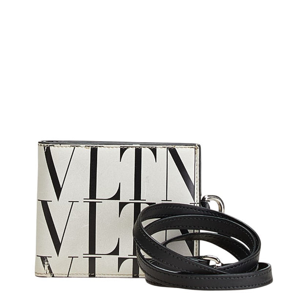 ヴァレンティノ VLTN ロゴ 二つ折り財布 コンパクトウォレット ホワイト ブラック レザー レディース VALENTINO 【中古】