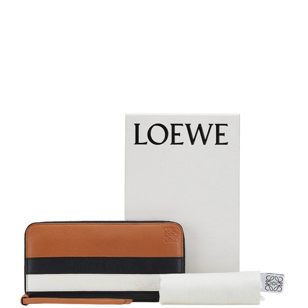 ロエベ アナグラムロゴ 長財布 ラウンドファスナー ブラウン ブラック ホワイト レザー レディース LOEWE 【中古】