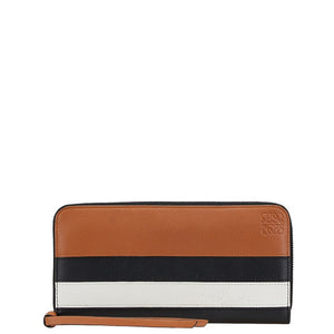 ロエベ アナグラムロゴ 長財布 ラウンドファスナー ブラウン ブラック ホワイト レザー レディース LOEWE 【中古】