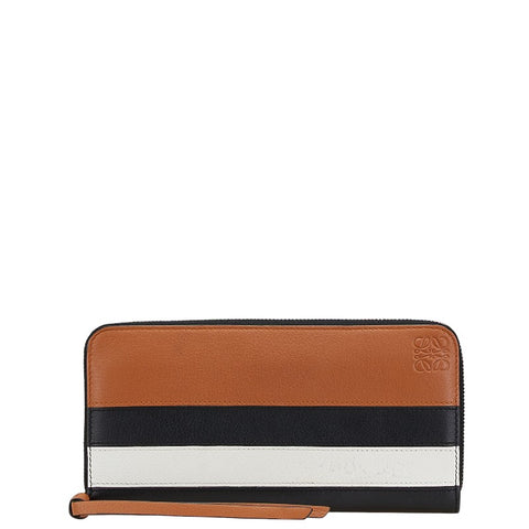 ロエベ アナグラムロゴ 長財布 ラウンドファスナー ブラウン ブラック ホワイト レザー レディース LOEWE 【中古】
