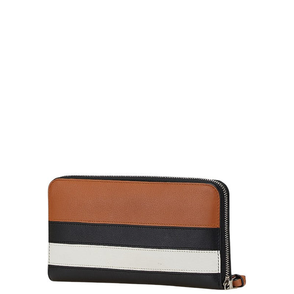 ロエベ アナグラムロゴ 長財布 ラウンドファスナー ブラウン ブラック ホワイト レザー レディース LOEWE 【中古】