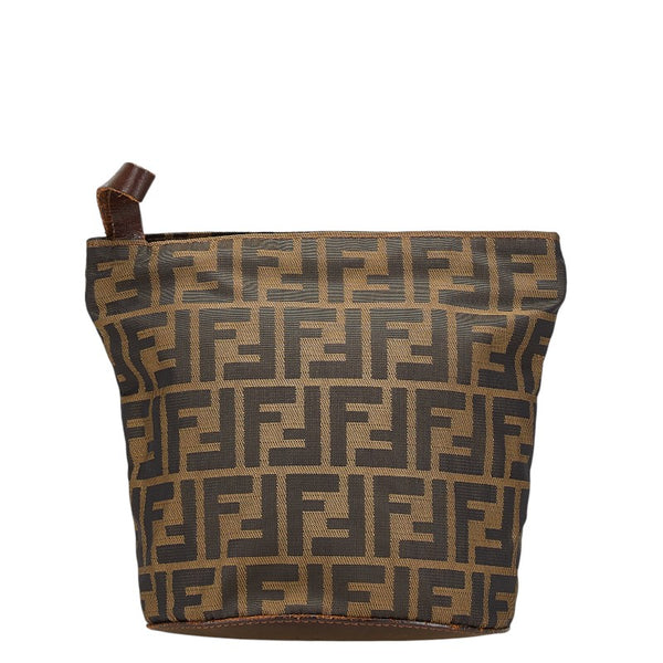 フェンディ ズッカ ポーチ 小物入れ ブラウン ナイロン レザー レディース FENDI 【中古】