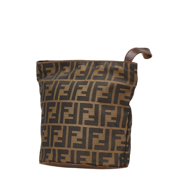 フェンディ ズッカ ポーチ 小物入れ ブラウン ナイロン レザー レディース FENDI 【中古】