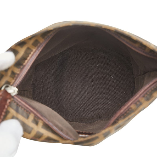 フェンディ ズッカ ポーチ 小物入れ ブラウン ナイロン レザー レディース FENDI 【中古】