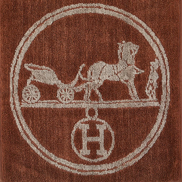 エルメス Hロゴ 馬車 ハンドタオル ハンカチ ブラウン シルク コットン レディース HERMES 【中古】