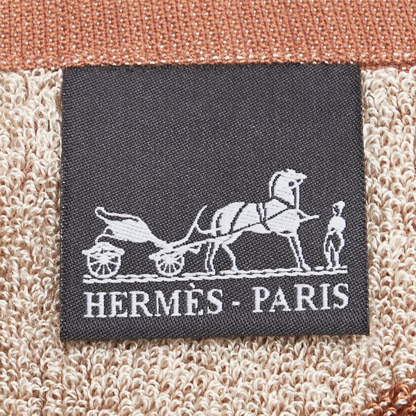 エルメス Hロゴ 馬車 ハンドタオル ハンカチ ブラウン シルク コットン レディース HERMES 【中古】