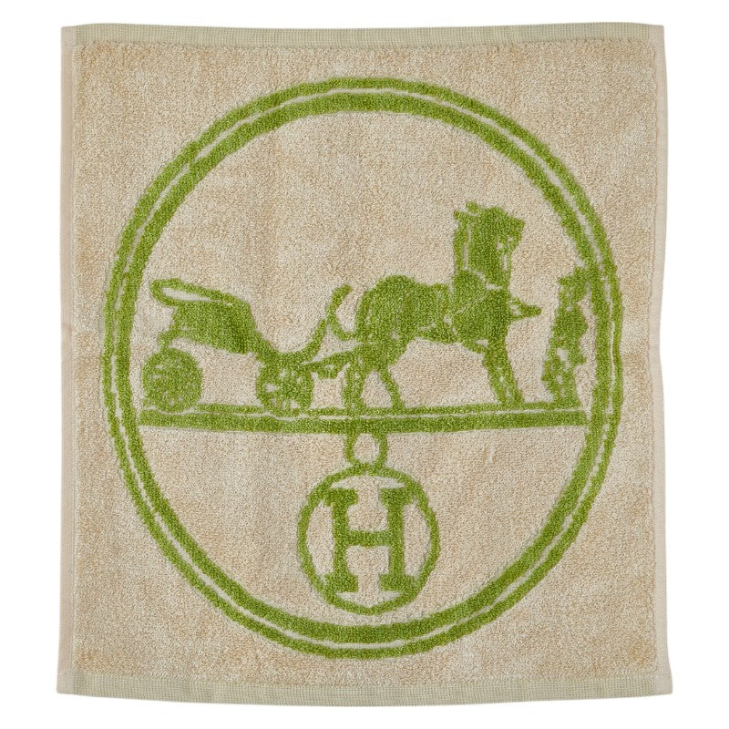 エルメス ハンカチ ハンドタオル ホワイト グリーン シルク コットン レディース HERMES 【中古】