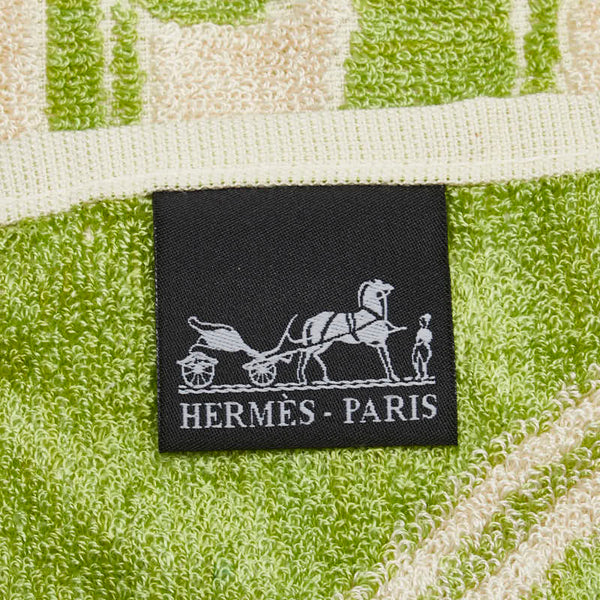 エルメス ハンカチ ハンドタオル ホワイト グリーン シルク コットン レディース HERMES 【中古】