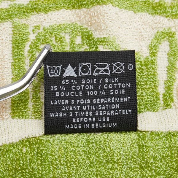 エルメス ハンカチ ハンドタオル ホワイト グリーン シルク コットン レディース HERMES 【中古】