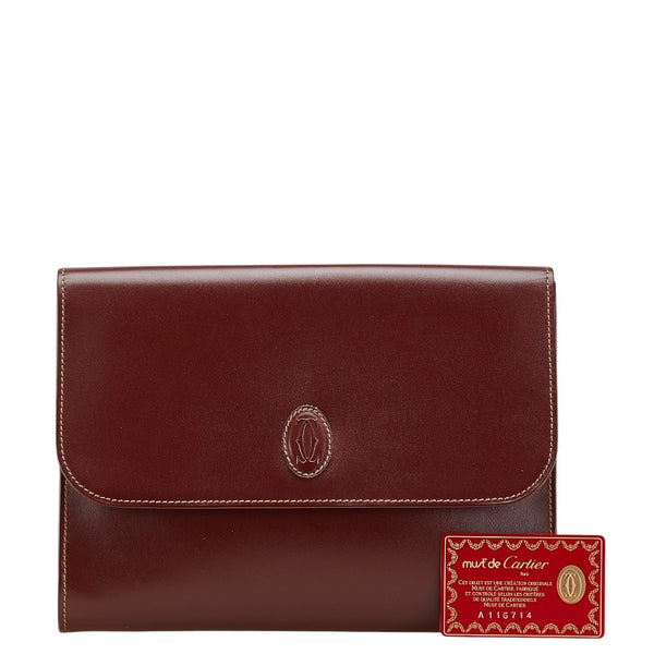 カルティエ マストライン クラッチバッグ セカンドバッグ ワインレッド ボルドー レザー レディース CARTIER 【中古】