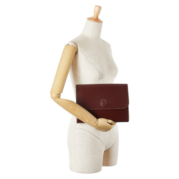 カルティエ マストライン クラッチバッグ セカンドバッグ ワインレッド ボルドー レザー レディース CARTIER 【中古】