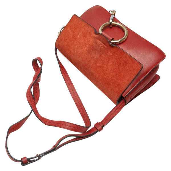 クロエ フェイ スモール 斜め掛け ショルダーバッグ レッド スウェード レザー レディース Chloe 【中古】