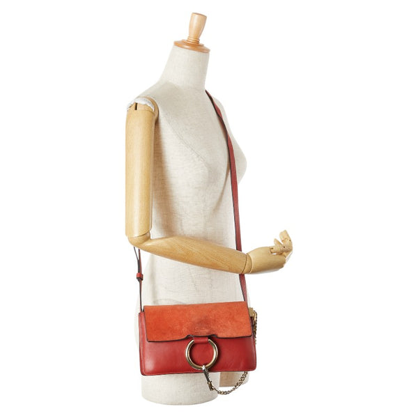 クロエ フェイ スモール 斜め掛け ショルダーバッグ レッド スウェード レザー レディース Chloe 【中古】