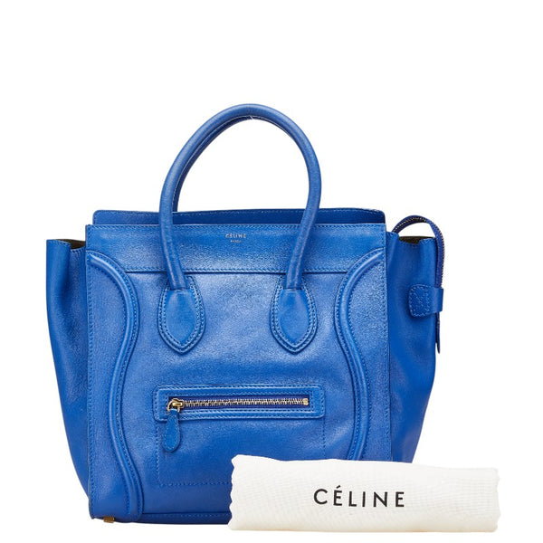 セリーヌ ラゲージ ミニショッパー ハンドバッグ ブルー レザー レディース CELINE 【中古】