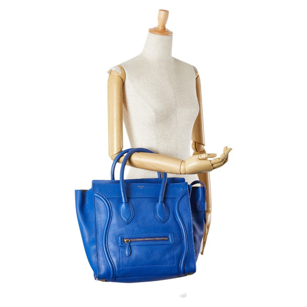 セリーヌ ラゲージ ミニショッパー ハンドバッグ ブルー レザー レディース CELINE 【中古】