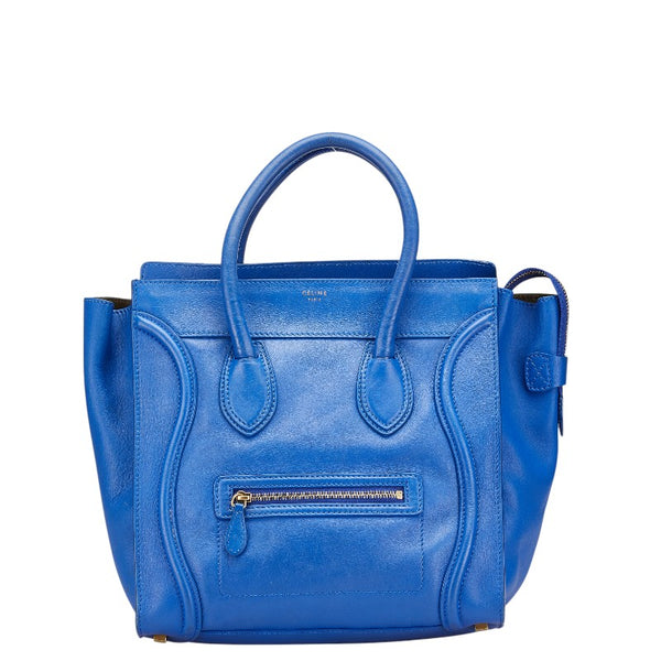 セリーヌ ラゲージ ミニショッパー ハンドバッグ ブルー レザー レディース CELINE 【中古】