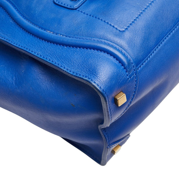 セリーヌ ラゲージ ミニショッパー ハンドバッグ ブルー レザー レディース CELINE 【中古】