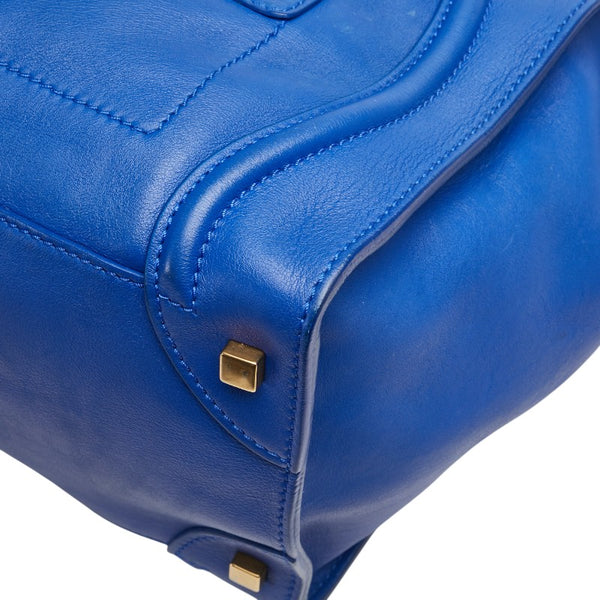 セリーヌ ラゲージ ミニショッパー ハンドバッグ ブルー レザー レディース CELINE 【中古】