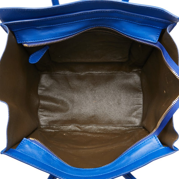 セリーヌ ラゲージ ミニショッパー ハンドバッグ ブルー レザー レディース CELINE 【中古】