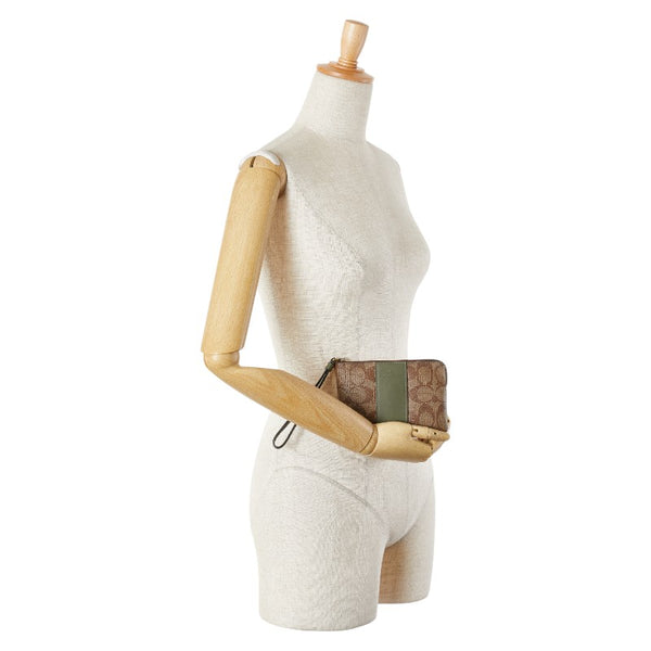 コーチ シグネチャー ポーチ F58035 ブラウン グリーン PVC レザー レディース COACH 【中古】