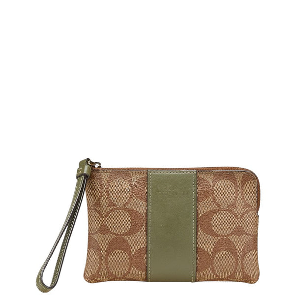 コーチ シグネチャー ポーチ F58035 ブラウン グリーン PVC レザー レディース COACH 【中古】