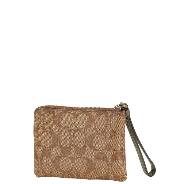 コーチ シグネチャー ポーチ F58035 ブラウン グリーン PVC レザー レディース COACH 【中古】