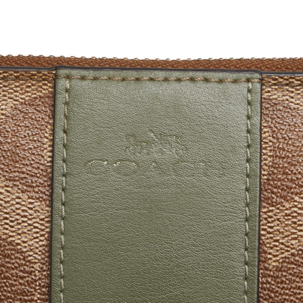 コーチ シグネチャー ポーチ F58035 ブラウン グリーン PVC レザー レディース COACH 【中古】